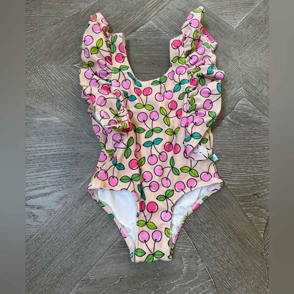 Posh Peanut Cherry Print Swimsuit with Ruffle Sleeves